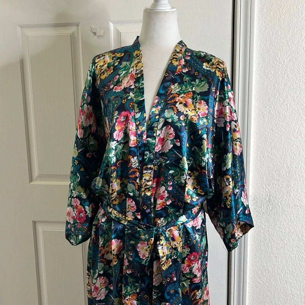 Vintage Victoria's Secret Gold Label Robe Kimono Floral Paisley Silky Satin OSFA
